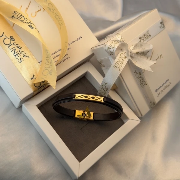 تصویر دوم دستبند طلا چرم مردانه هندسی لوزی L121